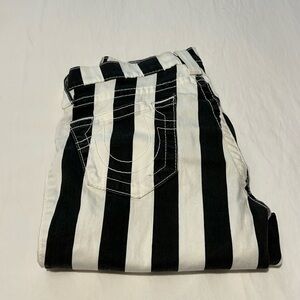 True Religion Black and White Striped Jeans